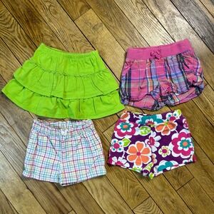 Y2K Girls Shorts/Skort Bundle Size 4T Floral Plaid Elastic Waist Summer‎ Neon